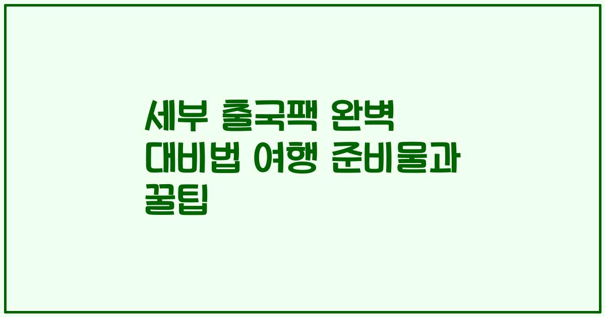 세부 출국팩 완벽 대비법 여행 준비물과 꿀팁