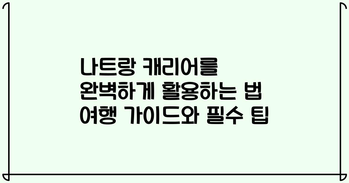 나트랑 캐리어를 완벽하게 활용하는 법 여행 가이드와 필수 팁