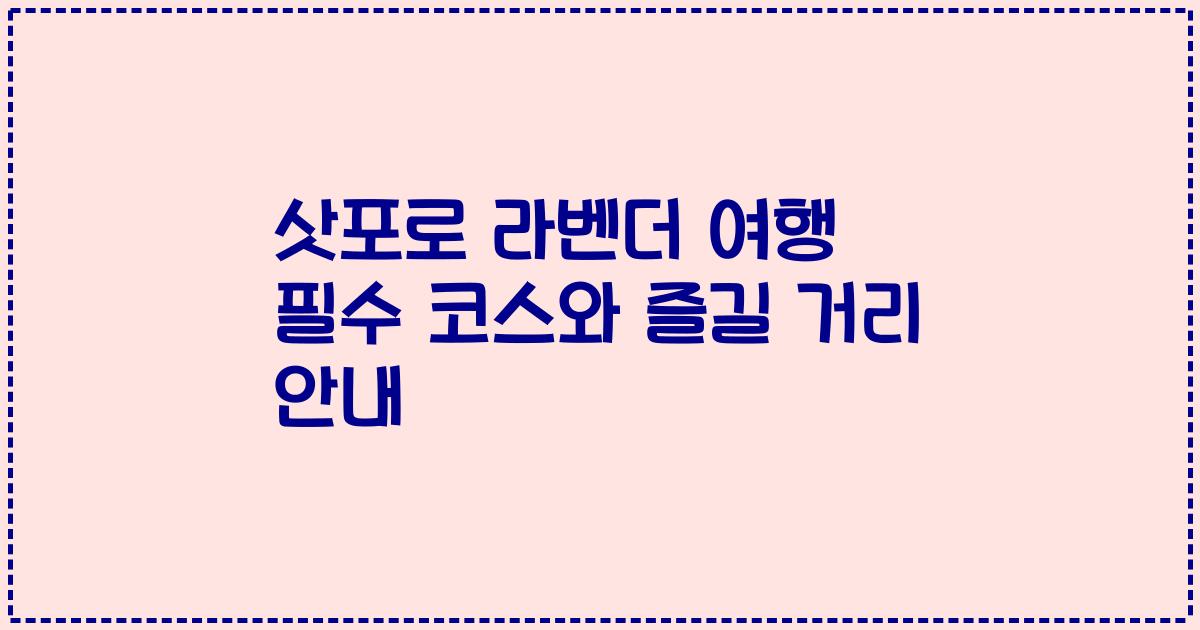 삿포로 라벤더 여행 필수 코스와 즐길 거리 안내